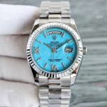Rolex Day Date Turquoise Roman Dial 128239 Stainless Steel Copy Watch 36mm